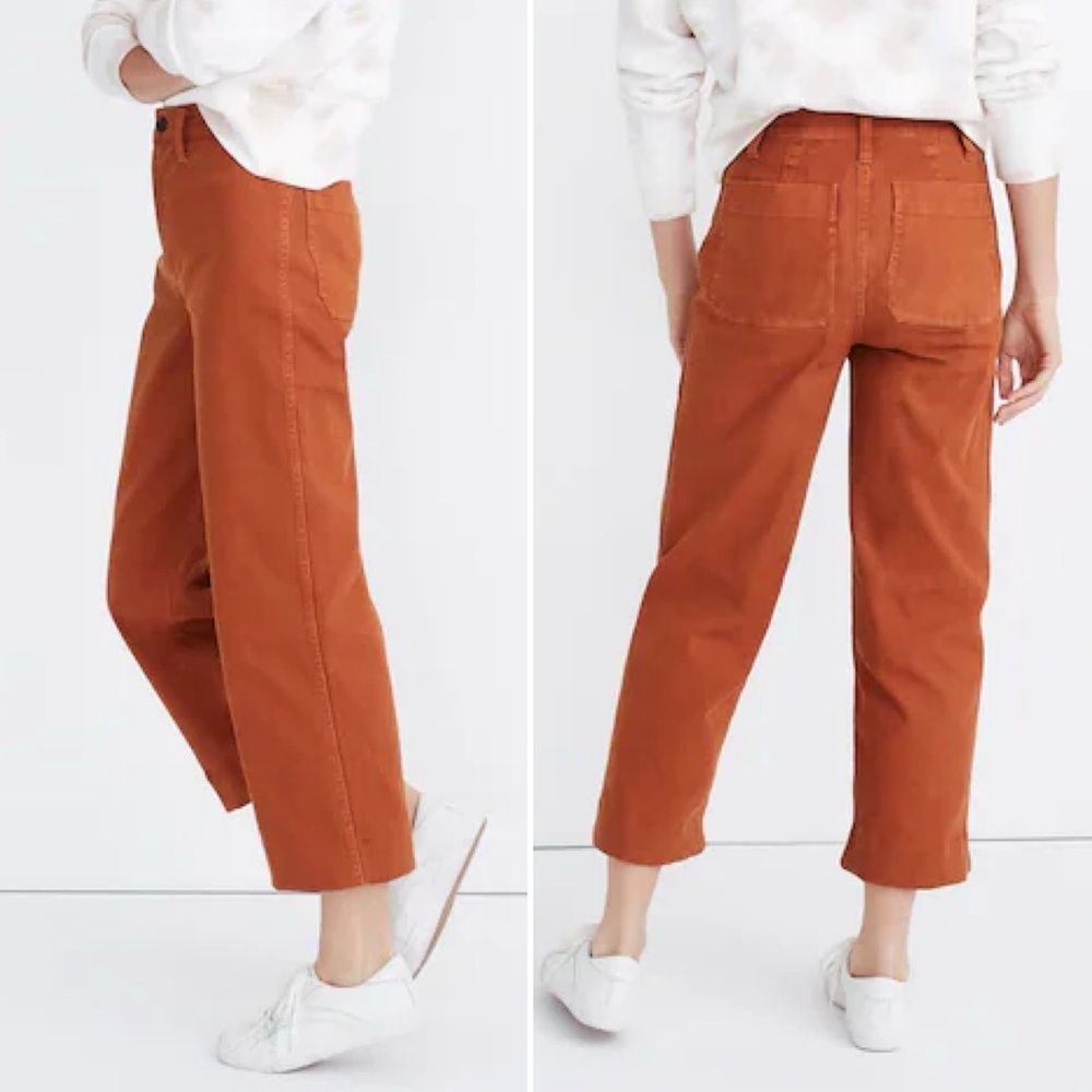 Madewell Slim Emmett Wide Leg Crop Pants Warm Nutmeg Rust Cotton Size 24 | 00 - Picture 8 of 12